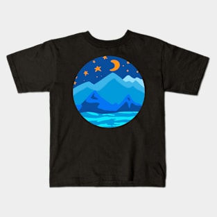 Night Star moon Mountain Sea Kids T-Shirt